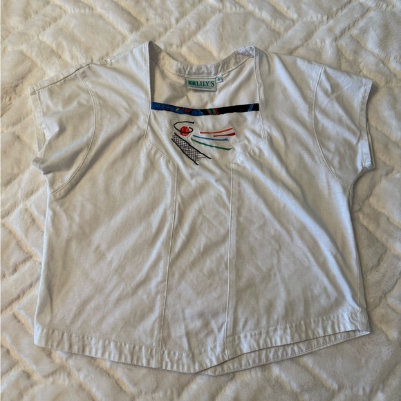 Vintage Lily’s of Beverly Hills White Embroidered Women's Tennis Top Size M - Picture 5 of 7